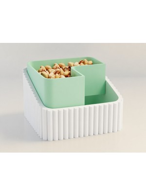 Brf Store Ysnprıme Fıstık Kasesi – 3D Baskı Çift Hazneli Kabuk Ayırıcı Sunum Kasesi - Beyaz Mint