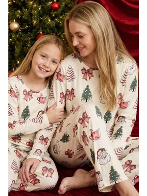 Siyah İnci Yılbaşı Temalı Desenli Termal Kumaşlı Ultra Soft Yumuşak Örme Pijama Takımı 26226910