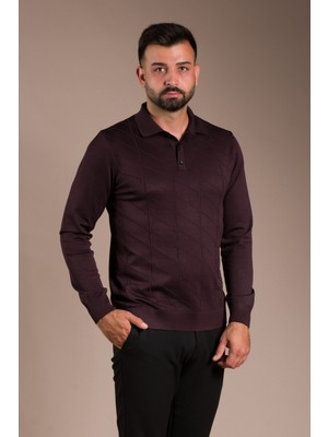 Zeki Özer Erkek Mürdüm Desenli Polo Yaka Triko