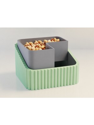 Brf Store Sidelyasell Fıstık Kasesi – 3D Baskı Çift Hazneli Kabuk Ayırıcı Sunum Kasesi - Mint Gri