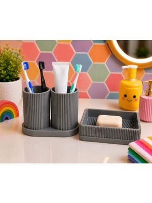 Brf Store Sidelyasell Diş Fırçalık ve Sabunluk Seti – Lavabo Üstü Banyo Organizeri-Gri