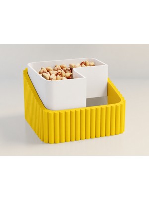 Brf Store Sidelyasell Fıstık Kasesi – 3D Baskı Çift Hazneli Kabuk Ayırıcı Sunum Kasesi - Sarı Beyaz