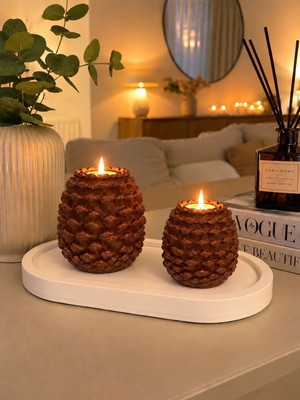 Bubu Home Premium Kozalak Desenli 2’li Mumluk Seti – Dekoratif Tealight Mumluk