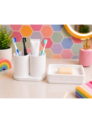 Brf Store Veltrolab Diş Fırçalık ve Sabunluk Seti – Lavabo Üstü Banyo Organizeri-Beyaz