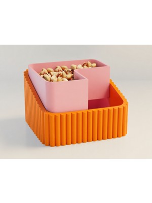 Brf Store Veltrolab Fıstık Kasesi – 3D Baskı Çift Hazneli Kabuk Ayırıcı Sunum Kasesi - Turuncu Pembe
