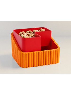 Brf Store Veltrolab Fıstık Kasesi – 3D Baskı Çift Hazneli Kabuk Ayırıcı Sunum Kasesi - Turuncu Kırmızı