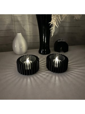 Brf Store Veltrolab Modern Çizgili Mumluk – 3D Baskı Tealight Mumluk (1 Adet)-Siyah