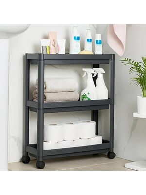 Ayrex Slim 3 Katlı Tekerlekli Banyo Organizeri - Gri Plastik Raf Düzenleyici