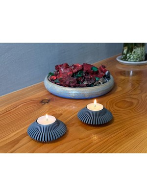 Ayrex Modern Geometrik Tasarımlı 2'li Tealight Mumluk Seti Gri