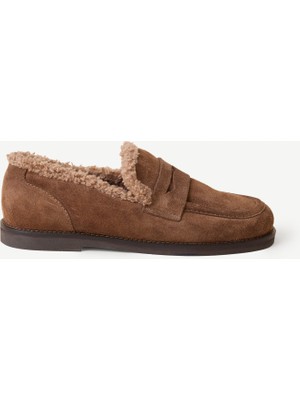 Yargıcı Kürklü Geniş Burunlu Süet Loafer