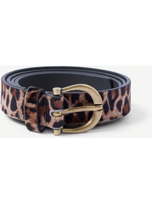 Yargıcı Leopar Baskılı Kadife Pantolon Kemeri