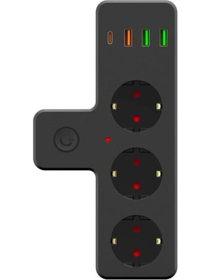 TeknoKapsül Termal Akım Korumalı 3 Adet Soket,3 Adet USB ve 1 Adet Type-C Girişli 20W Priz Model 3397