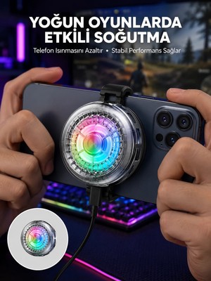 TeknoKapsül Rgb LED Telefon Soğutucu Fan Yüksek Hızlı Soğutma Oyuncu Cooler Yeni Nesil