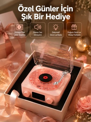 TeknoKapsül Retro Bluetooth Hoparlör – Yumuşak Gece Lambası ve Saat Göstergeli Yeni Nesil