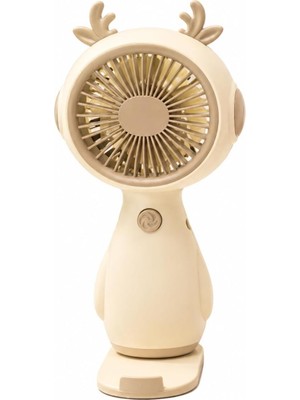 OEM Sevimli Geyik Tasarımlı Mini El Fanı – USB Şarjlı Sessiz Taşınabilir Masaüstü Vantilatör 5669 (Gold)