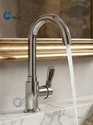 Qmix ELİTE SERİSİ LÜX PİRİNÇ GÖVDE BANYO LAVABO BATARYASI ÇİFT SU GİRİŞLİ MUSLUK KROM RENK
