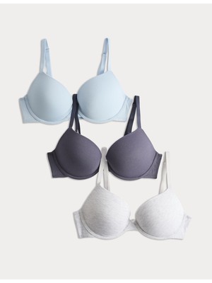 Marks & Spencer 3'lü Pamuklu Push Up T-Shirt Sütyeni