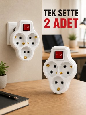 TeknoKapsül 2’li Set Anahtarlı 3’lü Priz Çoğaltıcı Direkt Prize Takılan Kablosuz Çoklayıcı
