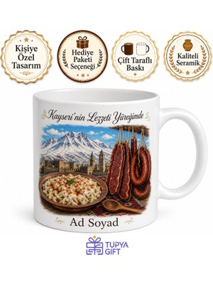 Tupya Gift Kayseri Erciyes Dağı Kar Manzarası Mantısı Sucuk Pastırma Tahta Kaşık Kupa Hediye