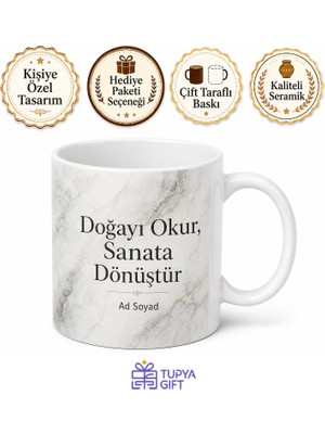 Tupya Gift Mermer Döşeme Ustası Doğal Taş Sanatkarı Çay Kupası Hediye Bardak