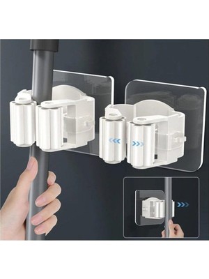 OEM 4 Lü Yapışkanlı Pratik Mop Temizlik Fırçası Tutucu Paspas Süpürge Fırça ve Mop Askısı Beyaz