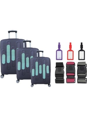 Ayrex Çizgi 3lü Set Valiz Kılıfı, 3 Lü Valiz Kemeri, 3lü Valiz Etiketi