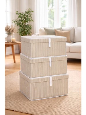 OEM Çok Amaçlı Düzenleyici Kapaklı Sandık Tipi Kutu Hurç Organizer 3 Lü Set (Kahverengi, Maxi 50 x 40 x 30)