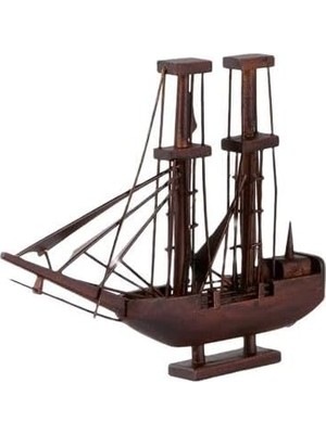 Özkaya Store Dekoratif Ahşap Yelkenli Gemi 24 cm Biblo