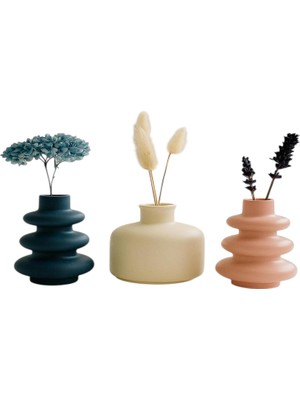 OEM 3'lü Mini Vazo Seti – Pampas &amp; Kuru Çiçek Için Iskandinav Pastel Taş Vazolar, Raf &amp; Masa Üstü Minimal Dekor, Mavi Krem Pembe Renkli, El Yapımı Taş Malzeme