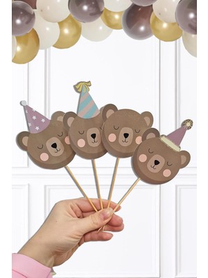OEM Ayıcık Tema Kürdan Süsleri Cupcake Süsleri Retro Ayı Konsept Lüks Büyük Boy 10LU Paket