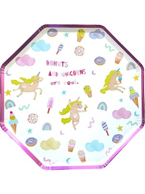 OEM Unicorn Desenli Sekizgen Karton Tabak, 8’li, Yaldızlı