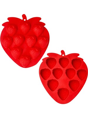 OEM Silikon Çilek Şekilli Buz Kalıbı, Kırmızı, 10 Gözlü, Pasta ve Içecekler Için