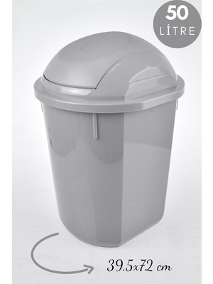 OEM Yuvarlak Çöp Kovası, Oynar Kapaklı Gri Çöp Kovası, Kapaklı Yuvarlak Çöp Kovası 50 Litre 39,5X72 cm Gri