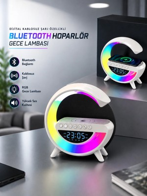 TeknoKapsül Bluetooth Hoparlör 15W Kablosuz Hızlı Şarj LED Gece Lambası