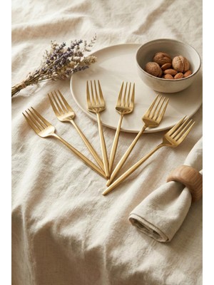 TeknoKapsül 6'lı Lüks Gold Paslanmaz Çelik Yemek Çatalı Seti (21 Cm)