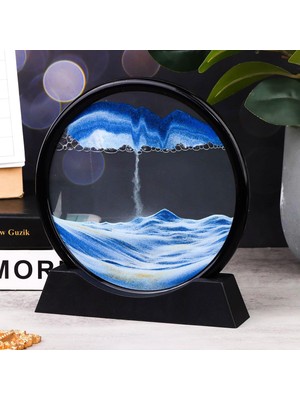 Özkaya Store Hareketli 3D Kum Saati 30CM Büyük Boy Mavi Yuvarlak 12INCH Cam Dekoratif Sanatsal Rahatlatıcı
