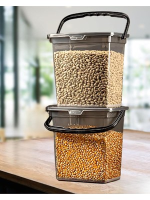 OEM Mega Boy 2'li Kare Un Bakliyat Kabı 6 Litre - Kulplu Deterjanlık Saklama Kutusu Antrasit