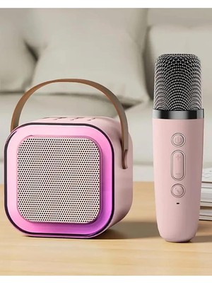 Özkaya Store Mini Kablosuz Bluetooth Karaoke Hoparlör Kareoke Makinesi Çocuklar Için Evde Karaoke Seti (Pembe)