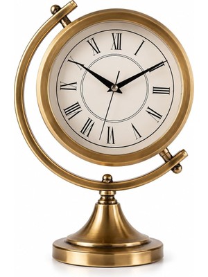 OEM Gold Metal Masa Saati Sessiz Mekanizma Roma Rakamlı Vintage Dekoratif Masaüstü Saat 30X25 cm Gold