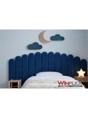 Winflex Ay ve Bulut Konseptli Yatak Başlığı ve Dekorasyon Seti (180 Cm) Mavi