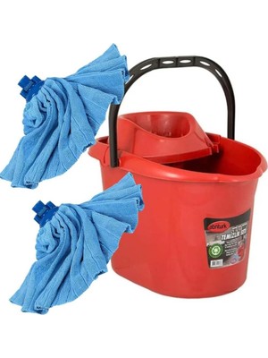 OEM 12 Litre Sıkmalı Temizlik Mop Kovası+2 Adet Mikrofiber Havlu Mop Paspası Hediye Süper Emici Efsane