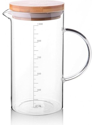 Özkaya Store 1000ML Bambu Kapaklı Cam Ölçü Kabı – Dayanıklı ve Şeffaf Sıvı &amp; Kuru Malzeme Ölçme Kabı | Mutfak Için Hassas Ölçüm ve Saklama Çözümü 1000ML - Cam Sürahi Ölçü Kabı