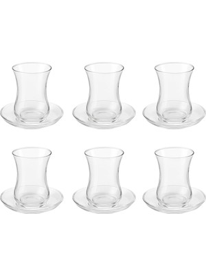 TeknoKapsül 12 Parça Klasik Çay Seti – 6 Çay Bardağı ve 6 Çay Tabağı, Şeffaf Cam, 8 cm Bardak, 10 cm Tabak, Şık ve Dayanıklı Tasarım