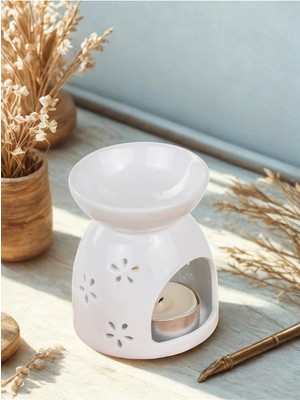 Özkaya Store Mukko Home Love Yazılı Kalpli Beyaz Porselen Buhurdanlık - Aromaterapi ve Dekoratif Mumluk,beyaz