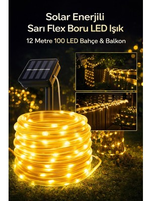Özkaya Store Solar Güneş Enerjili 100 LED 12 Metre Su Geçirmez Flex Boru Bahçe Balkon Işığı