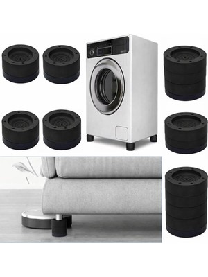 Özkaya Store Beyaz Eşya Ayağı Çamaşır Makinesi Mobilya Titreşim Önleyici Kaydırmaz Yükseltici 4 Lü Set Siyah (8.5 Cm)