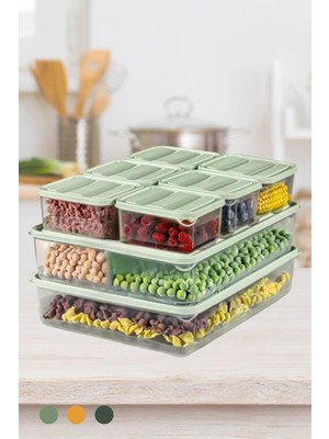 Özkaya Store 8'li Buzdolabı Düzenleyici Organizeri Mikrodalgaya Uygun Difriz Saklama Kabı (2X3500ML)(6X775ML) Bpa Free (Mint)