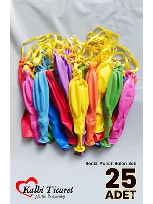 Özkaya Store Ipli Balon 25'li Lastikli Zıpzıp Balon Punch Panç Büyük Boy Renkli