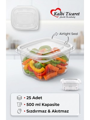 Özkaya Store Plastik Saklama Kabı 500 gr 25 Adet Plastik Kapaklı Kase Sızdırmaz Kap Şeffaf Kullan At Kase