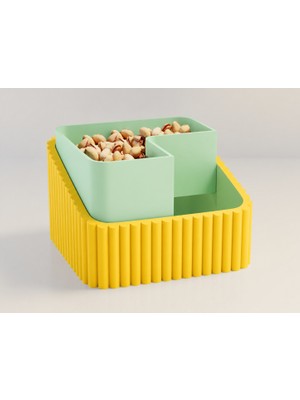 Brf Store Irmakxx Fıstık Kasesi – 3D Baskı Çift Hazneli Kabuk Ayırıcı Sunum Kasesi - Sarı Mint